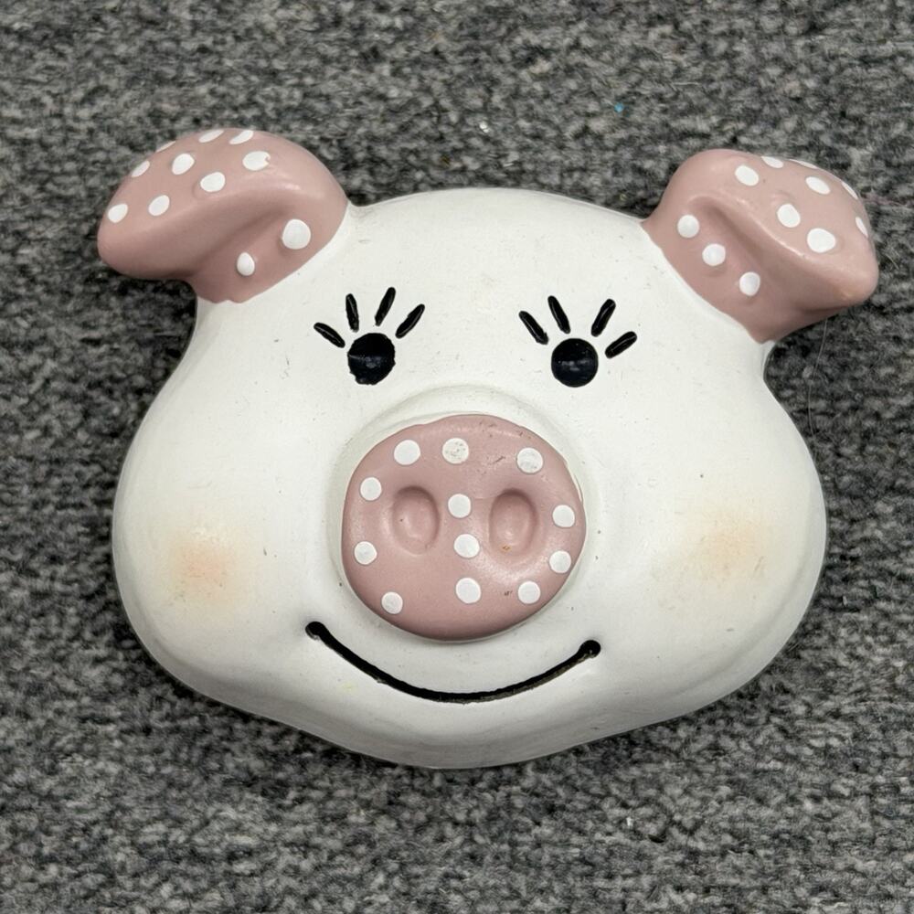 Vintage 3D Clay Polka Dot Pig Fridge Magnet Taiwan Kitsch Farmhouse Decor Cute